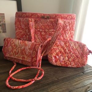 Vera Bradley Tote, Envelope, and Sm Cosmetics Set